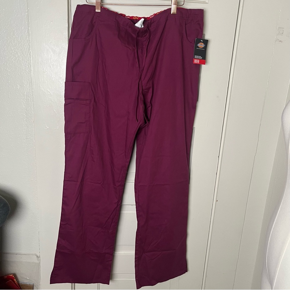 Women's EDS Signature Drawstring Cargo Medical Scrub Pants Burgundy LRG Tall NWT